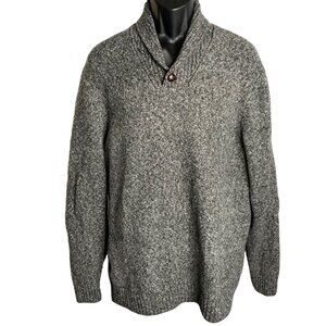 Old Navy Heavy Knit Pullover Sweater XL Marled Grey Shawl Collar One Button